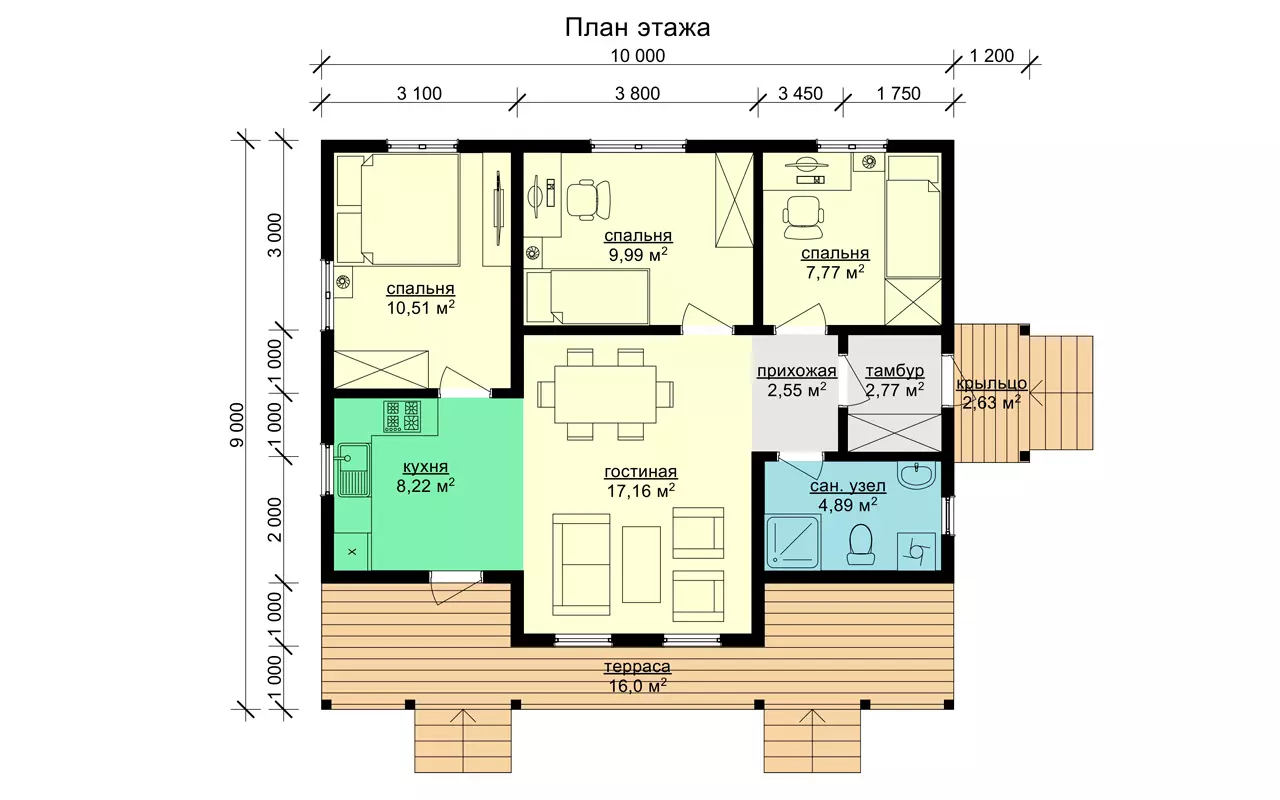 Каркасный дом 9 на 11 м. проект 171-К | Одноэтажные каркасные дома недорого  в СПб — проекты и цены